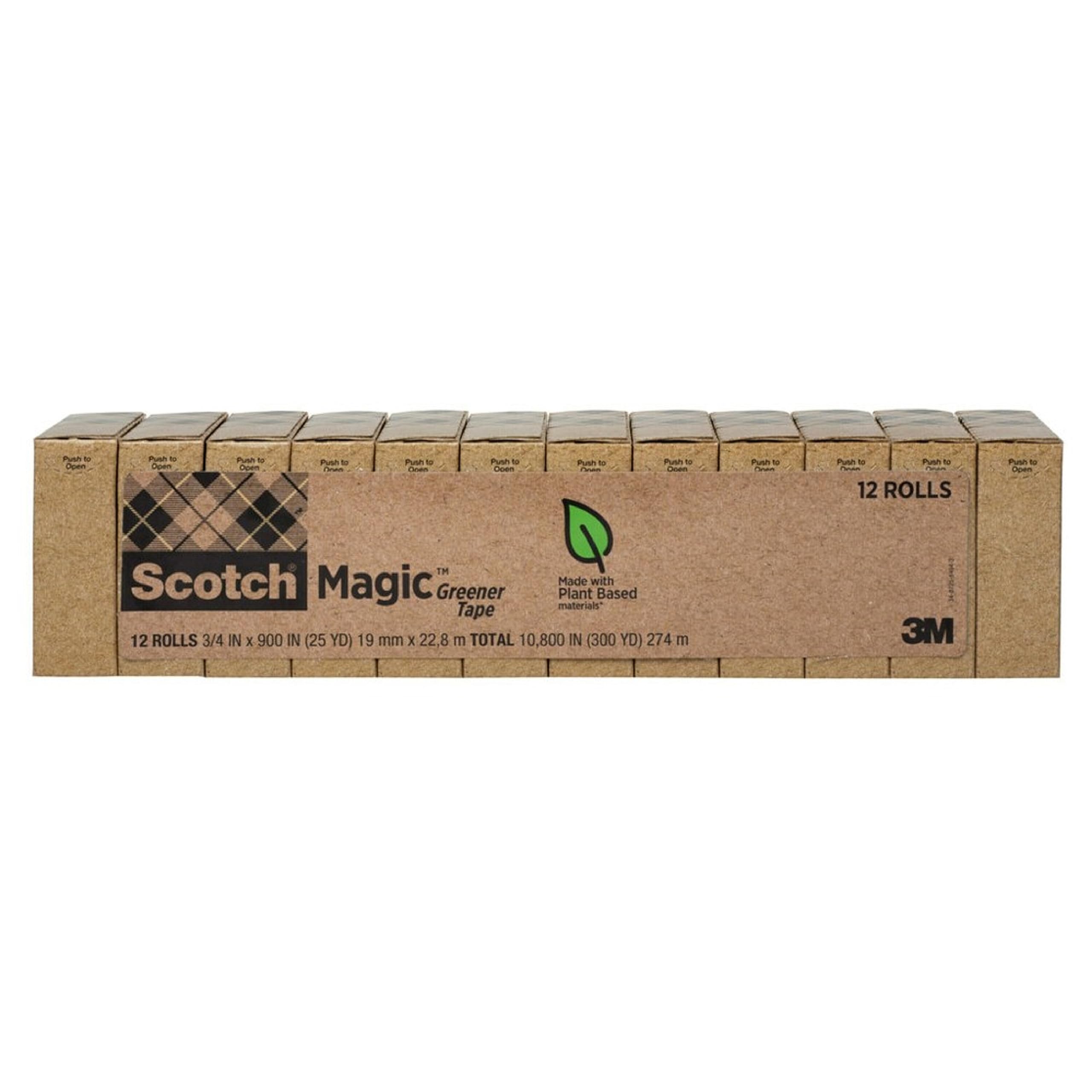 Scotch Magic Greener Tape, Invisible Tape for Fixing Paper, Office Supplies and Back to School Supplies, 0.75 in .x 900 in., 12 Rolls