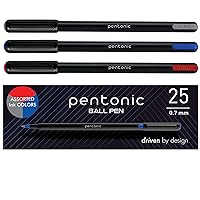 Pentonic Ballpoint Pens, 25 Count, Black, Red & Blue Colored Ink, 0.7 mm Fine Point, Smooth Writing For Journaling & Note Taking (PEN12126)