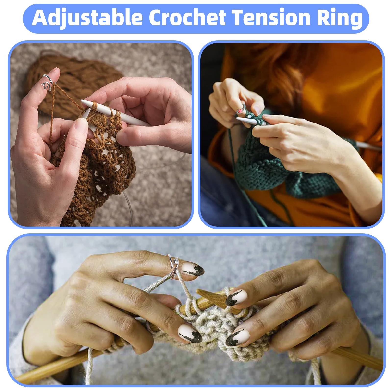 adjustable crochet ring finger yarn guide knitting tension rings for