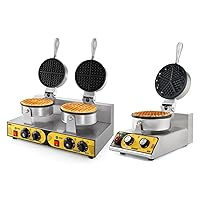 Dyna-Living 110V 1200W 5-Heart Shaped Waffle Machine& 110V 2400W Double-head Commercial Waffle Maker for Home Use, Stainless Steel Professional Waffle Maker for Restaurant