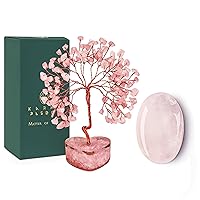 Rose Quartz Healing Crystal Tree with Chakra Worry Palm Stone, Brings Positive Energy, Wealth, Success, Meditation, Spiritual Birthday Gifts for Women, Mom and Love One