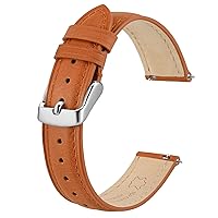 BISONSTRAP Elegant Leather Watch Straps, Quick Release, Watch Bands for Women and Men, 18mm, Orange (Silver Buckle)