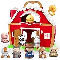 Toys for 1 2 3 Years Old Boys and Girls, Big Barn Toy with Farm Animal, Preschool Montessori Toy, Farm Pretend Playset with Big Red Barn & Farmer, Easter Gift Toy for Toddlers