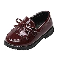 WUIWUIYU Girls Patent Leather Slip-On Penny Loafers Flats Bow Tassel Oxfords Moccasins Dress Shoes