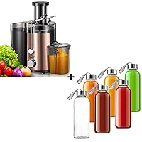 QCen 800W Juicer Machine Rose Gold and 6PCS Glass Bottle Bundle