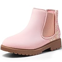 KELISI Girls Glitter Ankle Boots Low Heels Cute Boot Shoes for Toddler Little Kid
