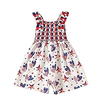 Toddler Jumpsuit Girl Toddler Girls Summer Sleeveless Independence Day Star Stripe Print Baby Girl (White, 6-7 Years)