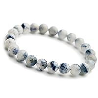 100% Natural Blue Dumortierite Rutilated Quartz Round Beads Bracelet 8mm AAA