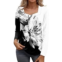 Women's Casual Long Sleeve Tunic Tops Square Neck Flore Print Shirts Blouse for Leggings