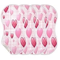 Sweet Heart Shape Muslin Baby Burp Cloths 4 Pack, Cotton Bibs Face Towel,Absorbent and Soft Burping Rags for Newborn Boys and Girls,22 x 11 Inch