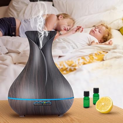 OliveTech Aroma Essential Oil Diffuser, 400ml Ultrasonic Cool Mist Humidifier with Waterless Auto Shut-Off and Cleaning Kit for Home, Yoga, Office, Spa, Bedroom, Baby Room - Wood Grain