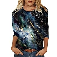 Going Out Tops for Women Sexy Casual Womens Summer Three Quarter Sleeve Tunic Tops Crew Neck Fashion Printed T