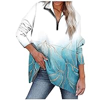 Women's Casual Oversized Half Zip Sweatshirt Long Sleeve Fashion Plaid Print with Pocket Top Shirts For Women