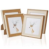 6x6 Square Picture Frames, 4 Pack Hanging And Tabletop Wood Grain Photo Frame Photo Display for Baby Pictures Weddings Portraits Christmas Gifts