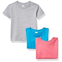 Baby 100% Cotton Jersey Short-Sleeve Crew-Neck T-Shirt (Pack of 3), Hot Pink/Turquoise/Heather, 24 Months