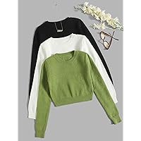 AMEEQ Sweaters for Women 3pcs Solid Round Neck Sweater Sweaters for Women (Color : Multicolor, Size : Large)
