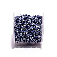 1-10 Feet Multi Color Chalcedony Gemstone Rondelle Faceted 4x3 mm Beads Black Plated Wire Wrapped Rosary Chain, Hydro Quartz Beaded Chain for Jewelry Making (Sapphire Blue, 10 Feet)