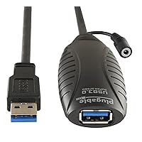 Plugable 10 Meter (32 Foot) USB 3.0 Active Extension Cable with AC Power Adapter, Back-Voltage Protection, and Driverless Technology