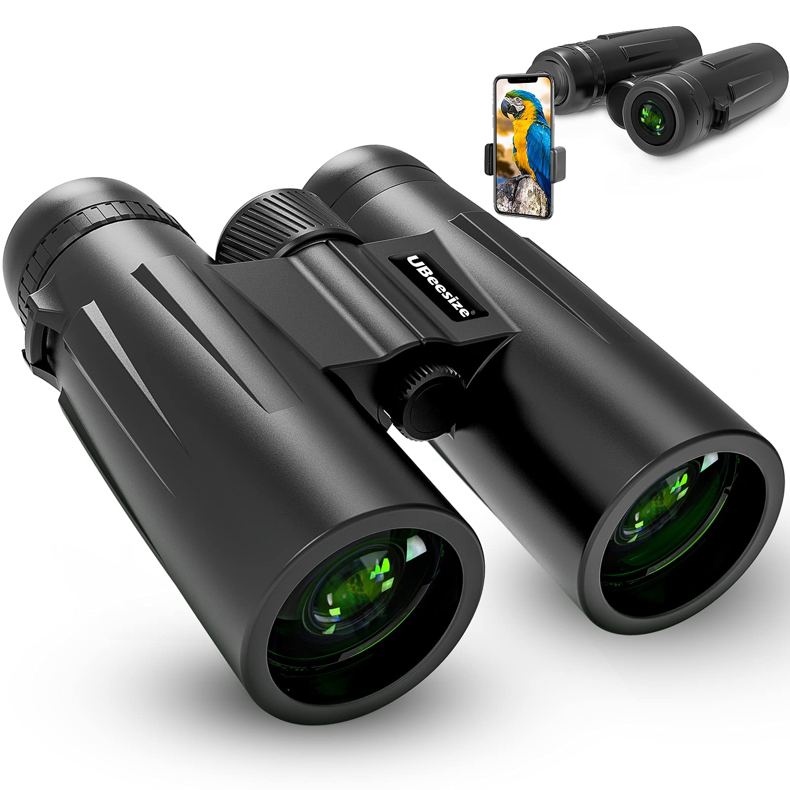 UBeesize 12x42 Compact Binoculars with Universal Phone Holder, Binoculars for Adults with Super Bright and Large View, Lightweight Waterproof Binoculars for Bird Watching, Stargazing and Hunting