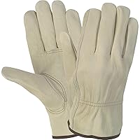 MCR Safety 3215M Economy Grade Unlined Cow Grain Leather Driver Men's Gloves with Keystone Thumb, Cream, Medium, 1-Pair,12