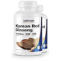 Nutricost Korean Ginseng 500mg, 240 Capsules (2 Bottles) - 1000mg Extra Strength Serving Size - Gluten Free & Non-GMO