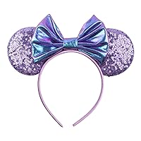 Mouse Ears Headbands Shiny Bow Mouse Ears Headband Glitter Party Princess Decoration Cosplay Costume for Women Girls