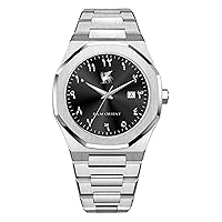 R&M ORIENT Men's Watch with Arabic Numerals Stainless Steel Analogue Quartz Sapphire Glass Designer Large Watch Men Fashion Waterproof Watch with Arabic Calendar Date