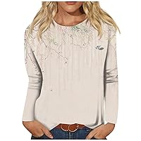 Womens Long Sleeve Tops Sexy Fashion Flower Print Crewneck Casual Shirt Fall and Winter Loose Fit Work Blouses
