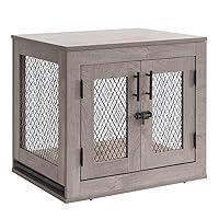 unipaws Dog Crate Furniture, Wooden Dog Kennel for Small Breed, Indoor Decorative Wood Dog Cage, Inside Side End Table Crate with Tray and Dog Bed for Puppy, Cats, Min Pigs, Rabbit, Up to 25 lbs