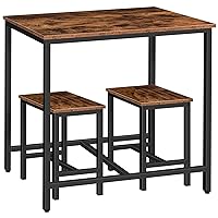 3-Piece Industrial Dining Table Set, Space Saving Dinette for Kitchen, Dining Room, Small Space, Breakfast Nook, Living Room, Party, Rustic Brown and Black BF75CZ01G1
