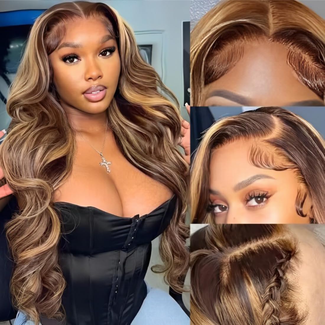 UNICE Bye Bye Knots Glueless Wig Body Wave 7x5 Invisible Knots Lace Front Wigs Human Hair Honey Blonde Highlight Pre Everything Wig Human Hair Pre Plucked Pre Cut 150% Density 22 inch