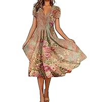 Sundresses for Women Casual Beach Sexy Short with Sleeves Plus Size Maxi Floral Party Loose Wedding Guest Prom Dress 2023