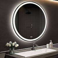 32 Inch Round LED Bathroom Mirror with Lights, Makeup Mirror with Front and Backlit, Anti-Fog, 3 Colors and Dimmable Light