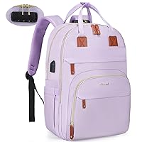 LOVEVOOK Laptop Backpack for Women, Large Capacity Travel Anti-Theft Bag Business Work Computer Backpacks Purse Bag, Casual Hiking College Daypack with Lock, 15.6 Inch, Light Purple