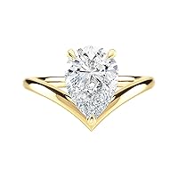 Diamond Wish IGI Certified 1 to 3 Carat Pear Cut Lab Grown Diamond V Shape Chevron Solitaire Engagement Ring for Women in 14k Gold (I-J, VS-SI, cttw) Modern Promise Anniversary Ring Size 4 to 9