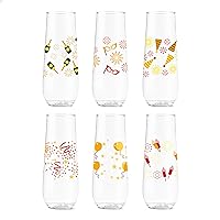 TOSSWARE POP 9oz Flute Festive Bliss Series, SET OF 6, Premium Quality, Recyclable, Unbreakable & Crystal Clear Plastic Printed Glasses