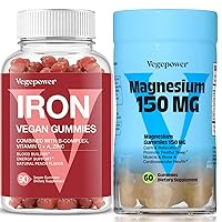 Vegan Iron Gummies + Magnesium Gummies | Iron Supplement Support Blood Builder & Daily Energy for Adults & Kids | 150mg Calm Magnesium Citrate Gummies for Better Sleep, Relaxation