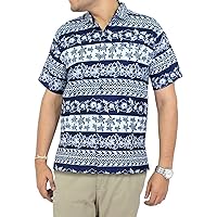 LA LEELA Men's Tropical Floral Beach Shirts Casual Short Sleeve Button Down Shirts Hawaiian Shirt for Men S in Line Turtles, Blue