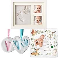 Bubzi Co Ultimate Keepsake Bundle Gift Pack - Includes Baby Footprint and Handprint Kit Frame, Clay Ornament Keepsake and Woodland Monthly Milestone Blanket - Personalized Baby Gifts for Baby Registry
