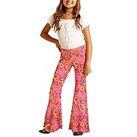 Deerose Girls Bell Bottom Floral Print Stretch Hippie Pants High Waist Flare Pants 5-14 Year