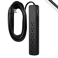GE 6-Outlet Surge Protector, 20 Ft Extension Cord, Power Strip, 840 Joules, Flat Plug, UL Listed, Black, 62942