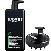 BLACKWOOD FOR MEN Active Man Daily Vegan & Natural Thickening Conditioner Deep Treatment for Shine (17 Oz) and Healthy Hair Growth Stimulating Scalp Massager Bundle