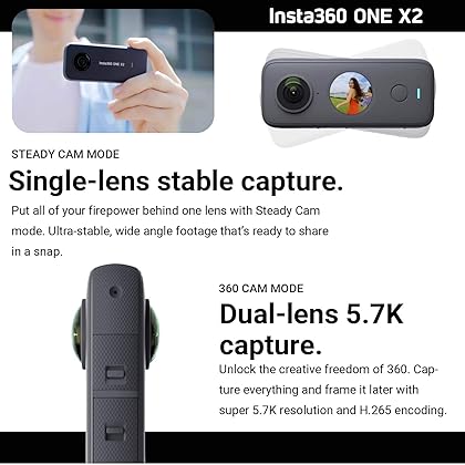 Insta360 ONE X2 360 Camera with Touchscreen - 5.7K30 360 Video, Front Steady Cam Mode, 18MP 360 Photo + InstaPano | Bundle Includes Bullet Time Kit & 128GB Memory Card (3 Items)