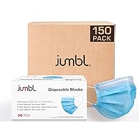 Jumbl Blue Disposable Face Masks | Protective 3-Ply Breathable Comfortable Nose/Mouth Coverings