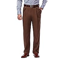 HAGGAR Mens Mynx Gabardine Classic Fit Pleated Front Hidden Expandable Waistband Dress Pant