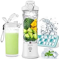 Portable Blender 20 Oz, Personal Size Blender for Shakes and Smoothies with Ice Cube Tray, Mini Small Smoothie Blender Bottles for Kitchen Home Gym Sports Travel (White Blender+ice cube tray)