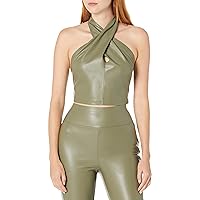 The Drop Women's Gage Vegan Leather Twist Front Halter Top