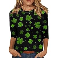 St Patricks Day Shirt for Women 3/4 Sleeve Tops Casual Crew Neck Blouses Graphic Tees Loose Pullover Prited T-Shirt