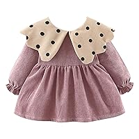 Infant Winter Girls Sailor Dress Polka Dot Pattern Lace Neck Pleated Long Sleeve Christmas Sweater Dress Girl