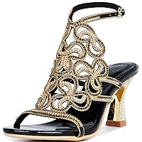Women Ankle Strap Evening High Heels Crystals Bridal Prom Chunky Sandals